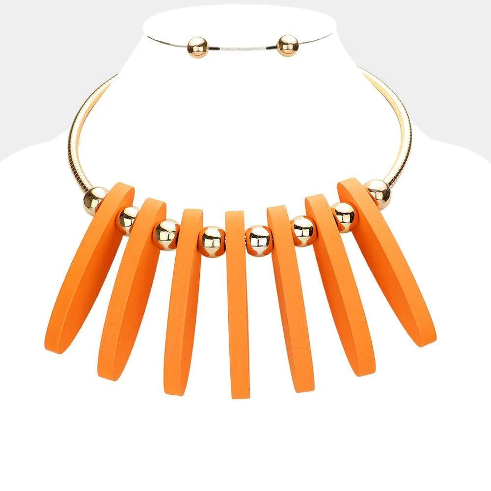 Orange Metal Ball Marquise Shaped Wood Choker Necklace - Jewelry Store by Erik Rayo