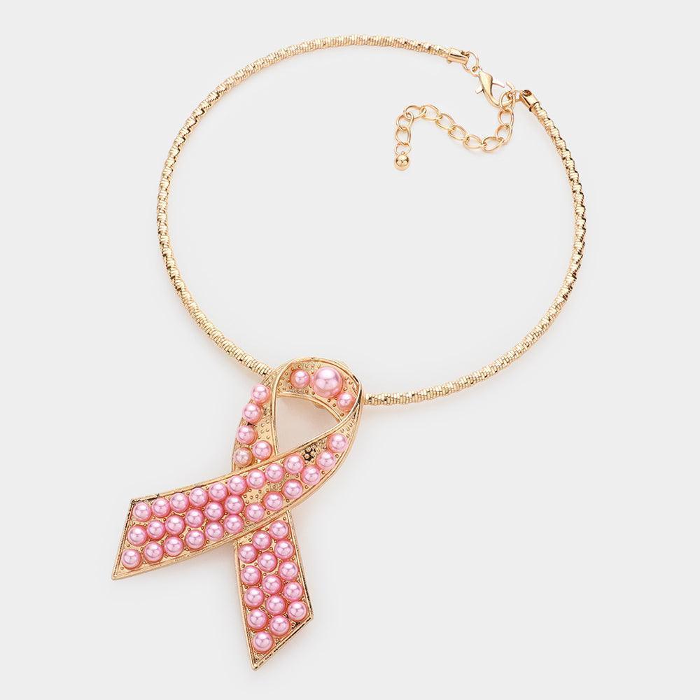 Pink Pearl Pink Ribbon Pendant Choker Necklace - Jewelry Store by Erik Rayo