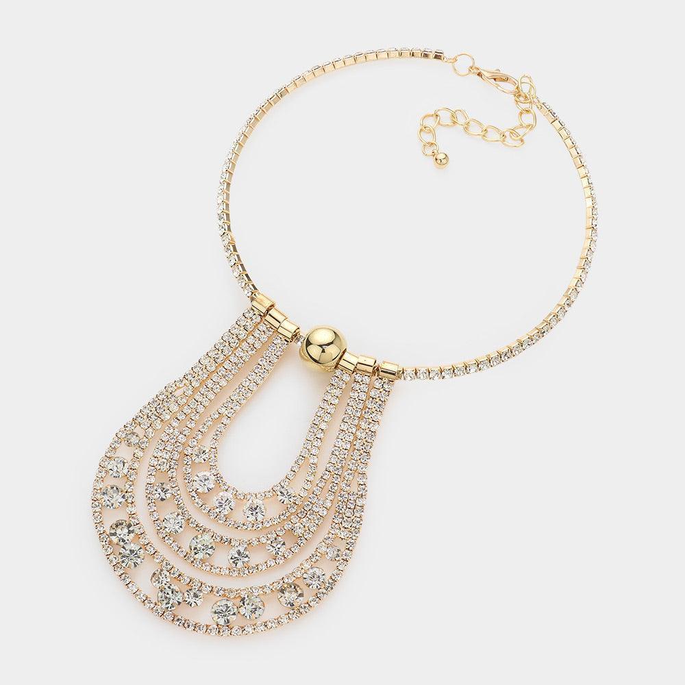 Gold Round Stone Detailed Evening Choker Necklace - Jewelry Store by Erik Rayo