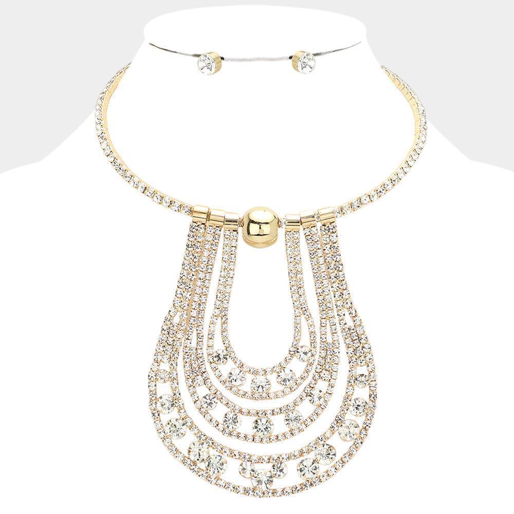 Gold Round Stone Detailed Evening Choker Necklace - Jewelry Store by Erik Rayo