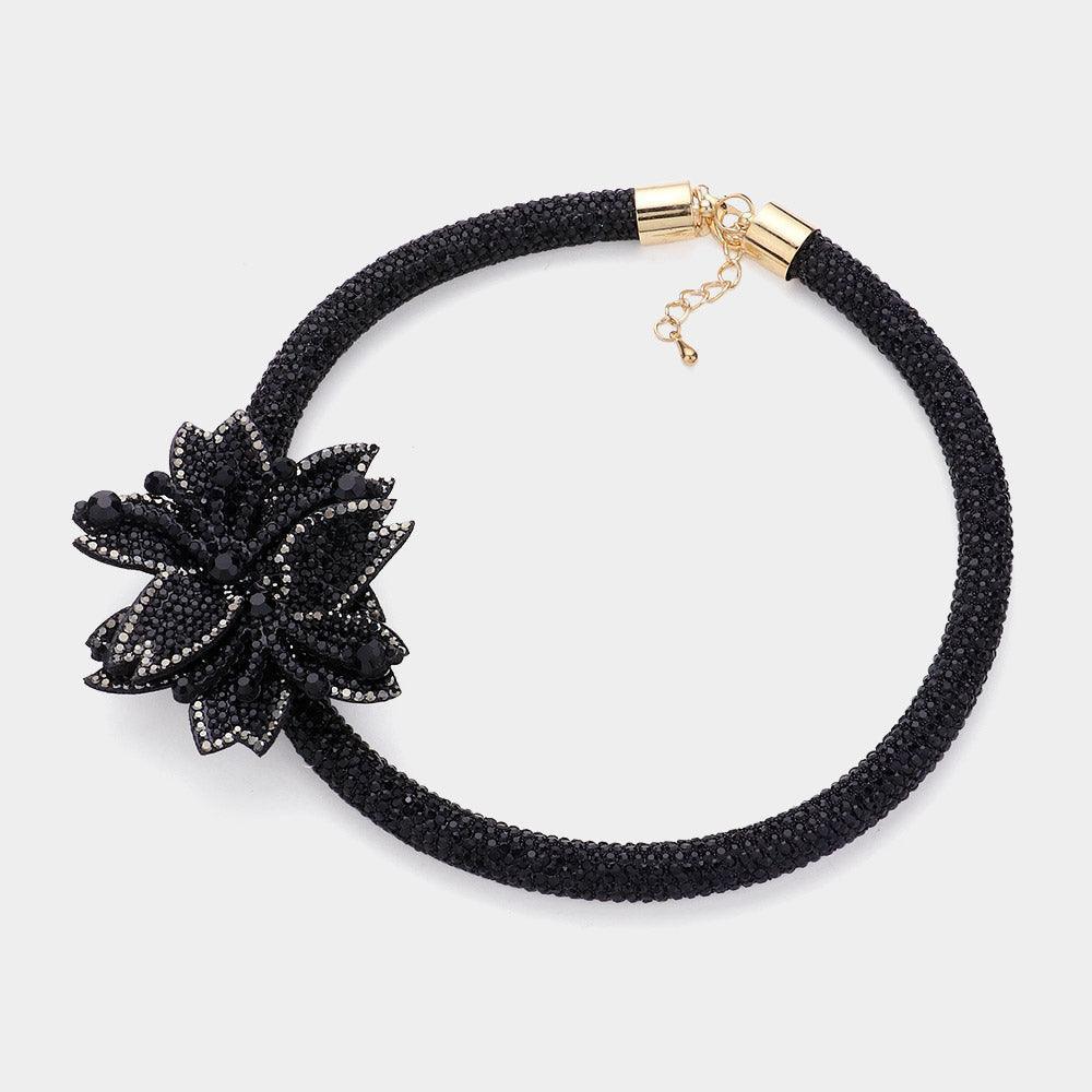 Black Bling Flower Pointed Evening Choker Necklace - Jewelry Store by Erik Rayo