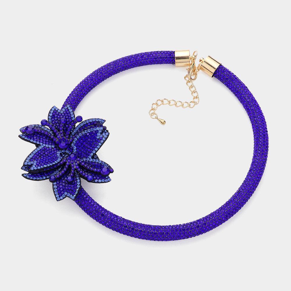 Blue Bling Flower Pointed Evening Choker Necklace - Jewelry Store by Erik Rayo