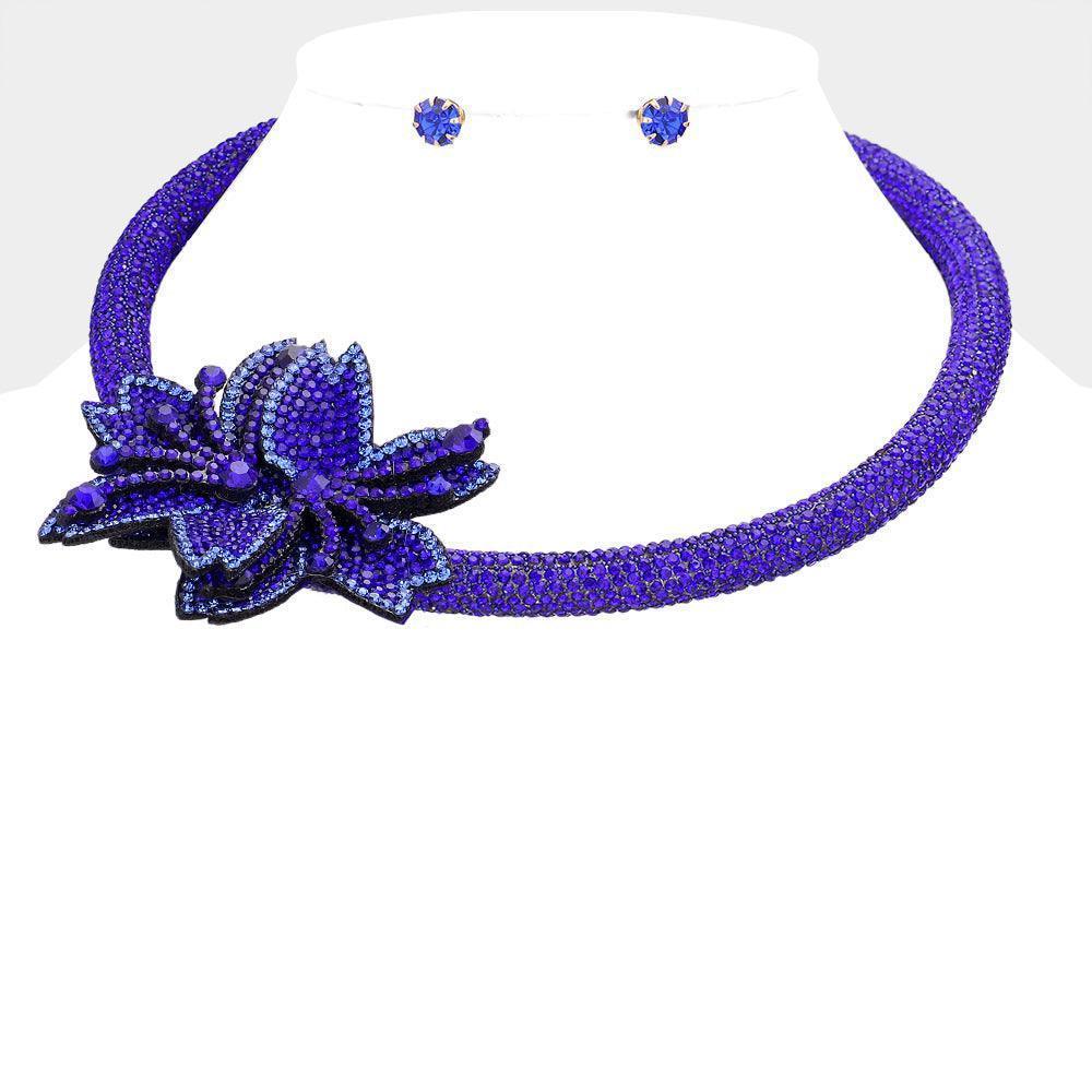 Blue Bling Flower Pointed Evening Choker Necklace - Jewelry Store by Erik Rayo