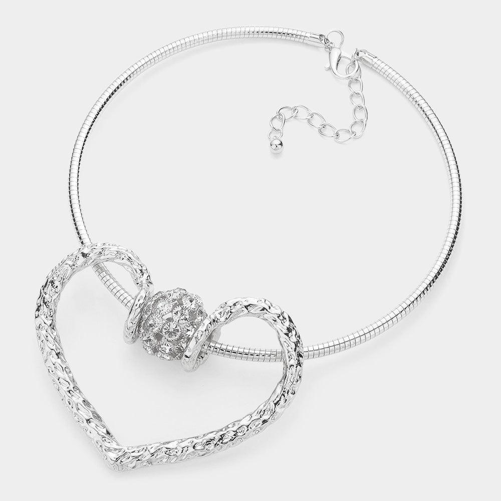 Oversized Heart Pendant Choker Necklace Rhinestone Paved - Jewelry Store by Erik Rayo