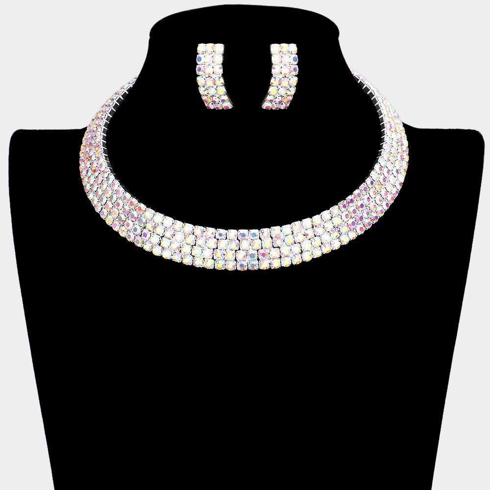 Silver 4 Row crystal Rhinestone Banded Open Choker Necklace - Jewelry Store by Erik Rayo