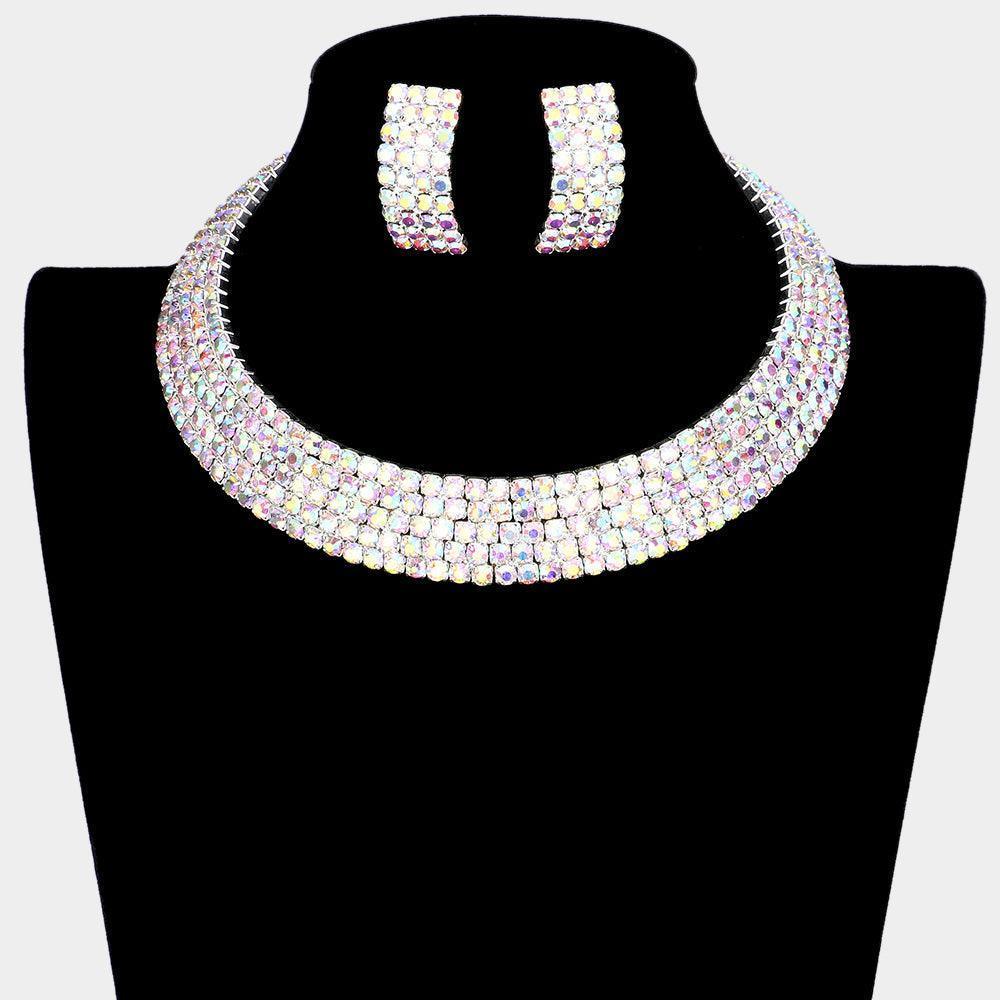 Silver 5Rows Crystal Rhinestone Choker Cuff Necklace - Jewelry Store by Erik Rayo