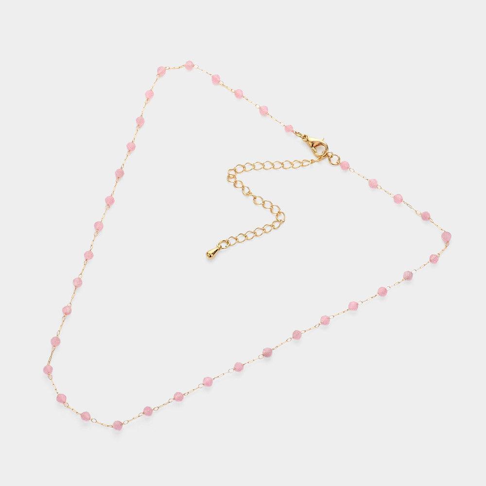 Pink Faceted Beaded Strand Choker Necklace - Jewelry Store by Erik Rayo