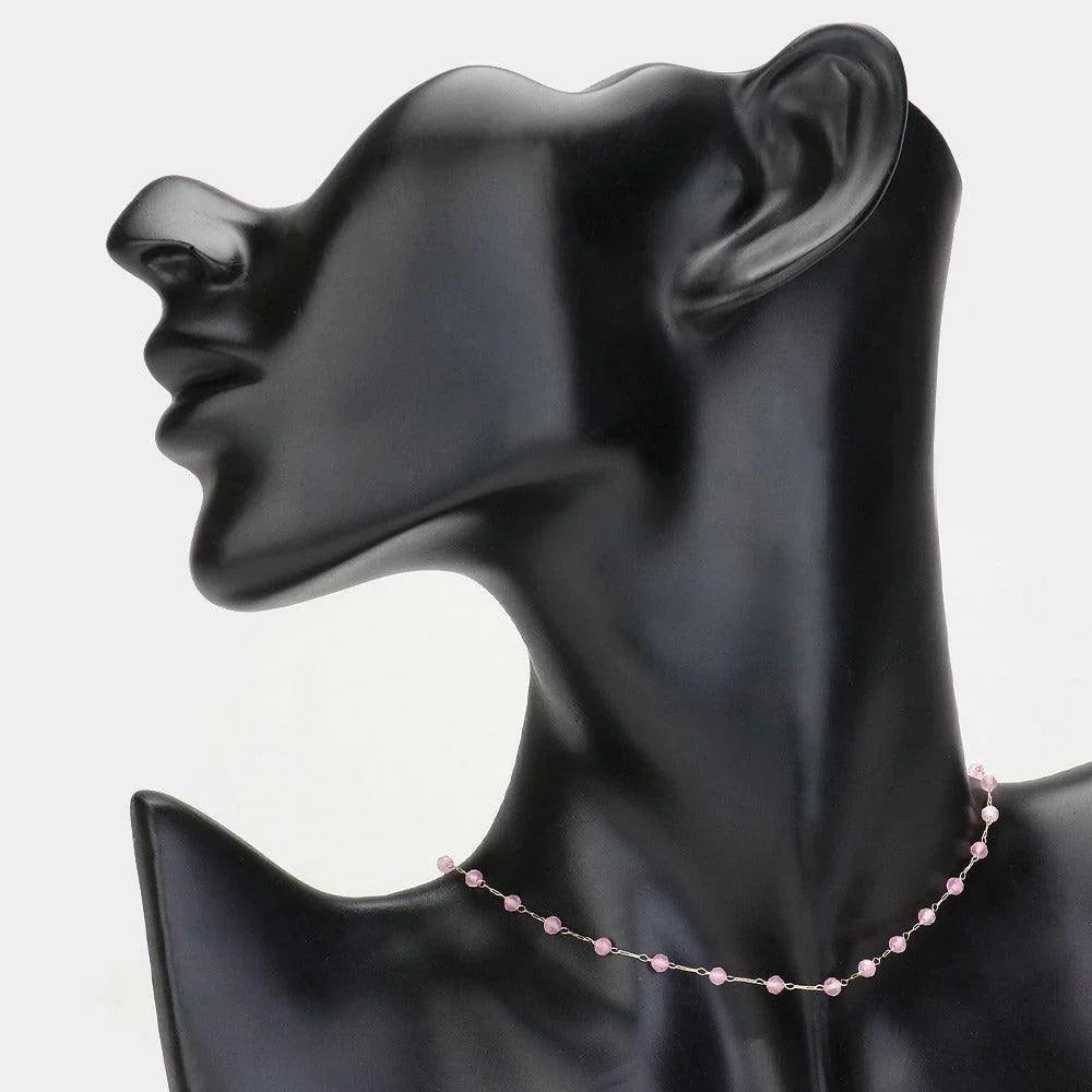Pink Faceted Beaded Strand Choker Necklace - Jewelry Store by Erik Rayo