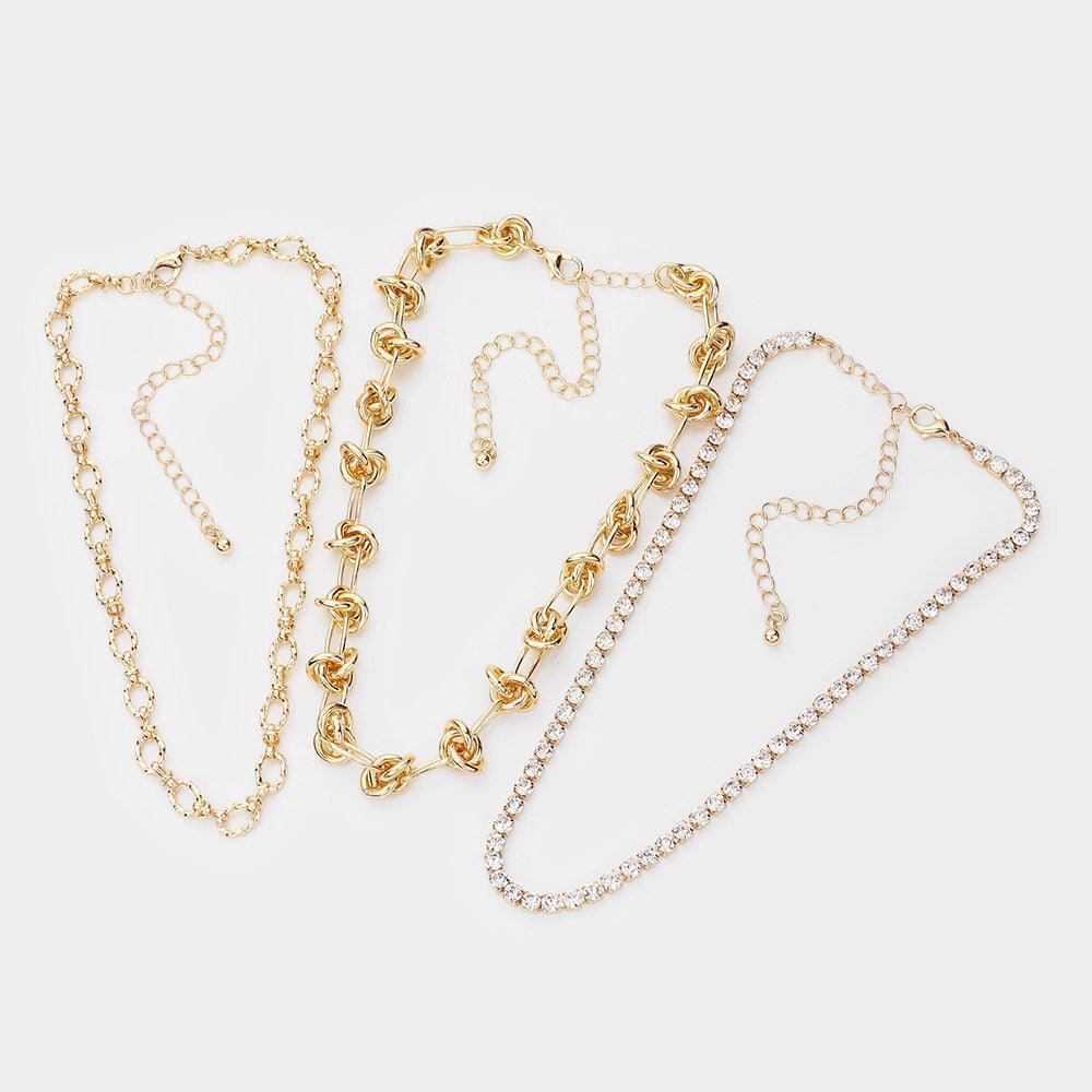 Gold 3 Piece Stone Open Metal Link Choker Necklaces - Jewelry Store by Erik Rayo