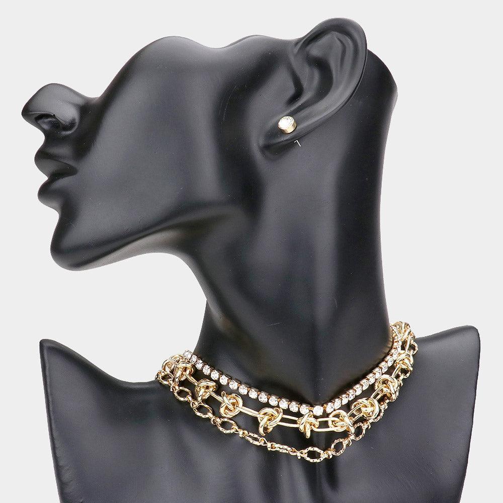 Gold 3 Piece Stone Open Metal Link Choker Necklaces - Jewelry Store by Erik Rayo
