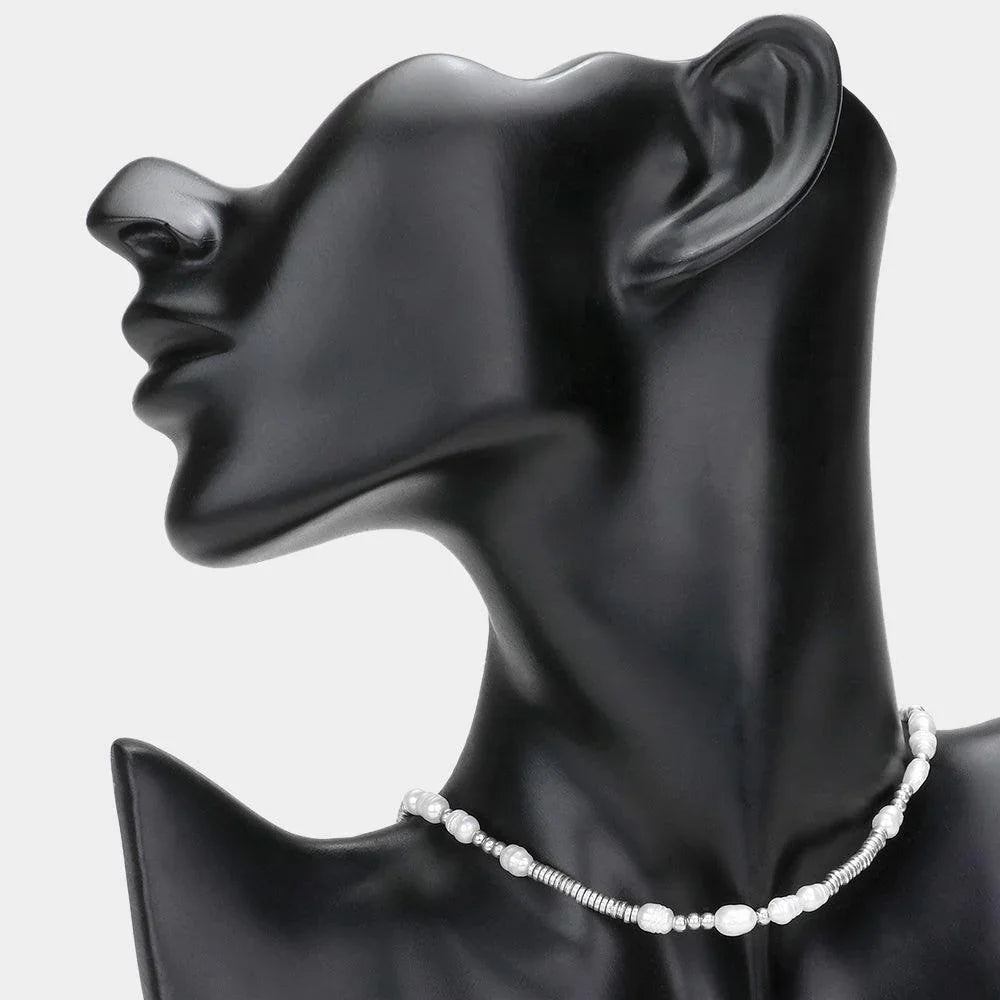 Cream Pearl Metal Beaded Choker Necklace - Jewelry Store by Erik Rayo