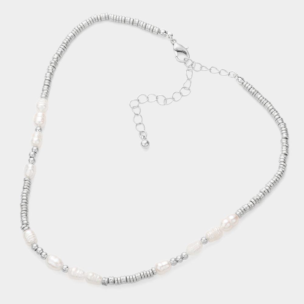 Cream Pearl Metal Beaded Choker Necklace - Jewelry Store by Erik Rayo