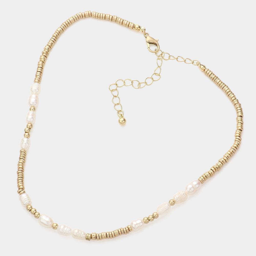 Cream Pearl Metal Beaded Choker Necklace - Jewelry Store by Erik Rayo