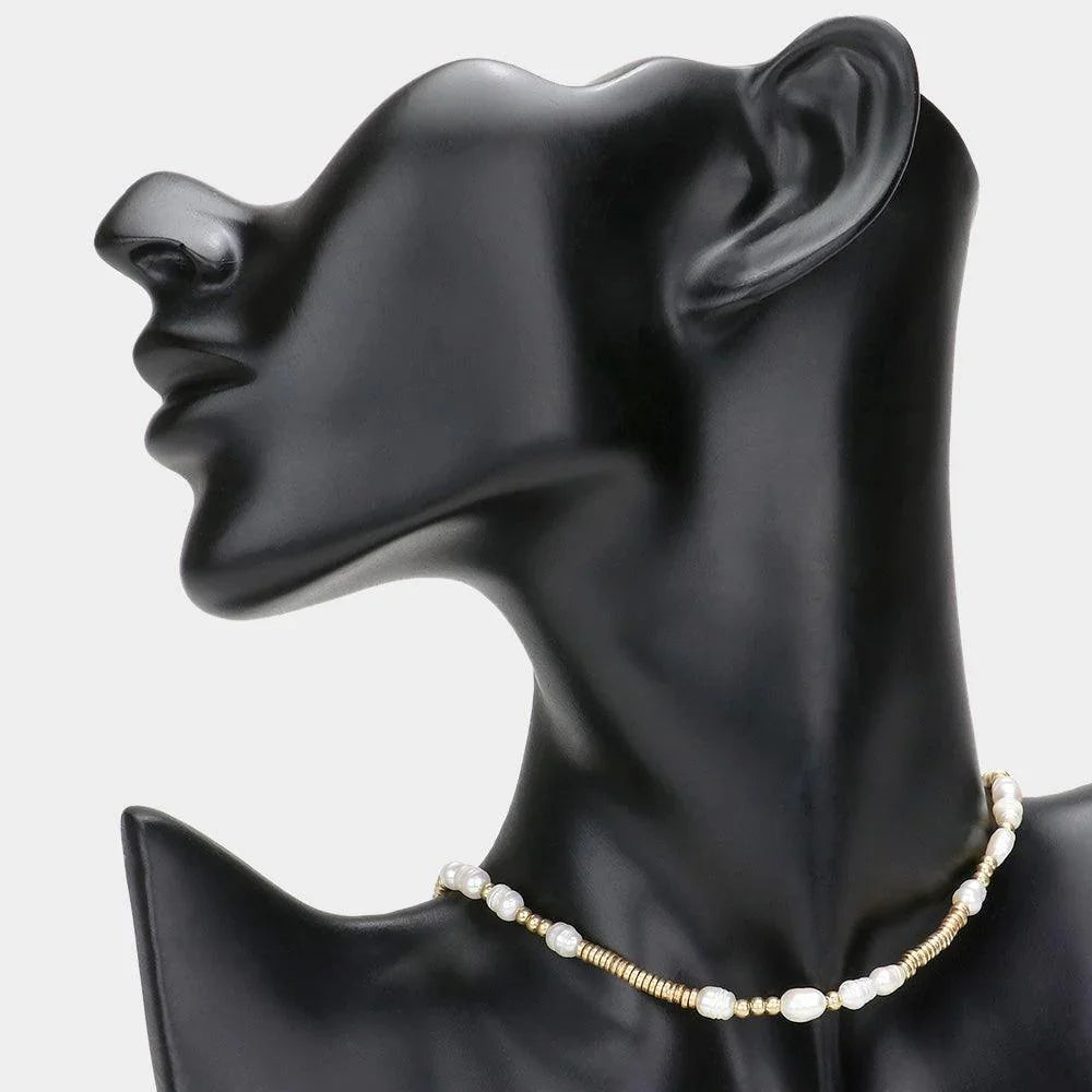 Cream Pearl Metal Beaded Choker Necklace - Jewelry Store by Erik Rayo