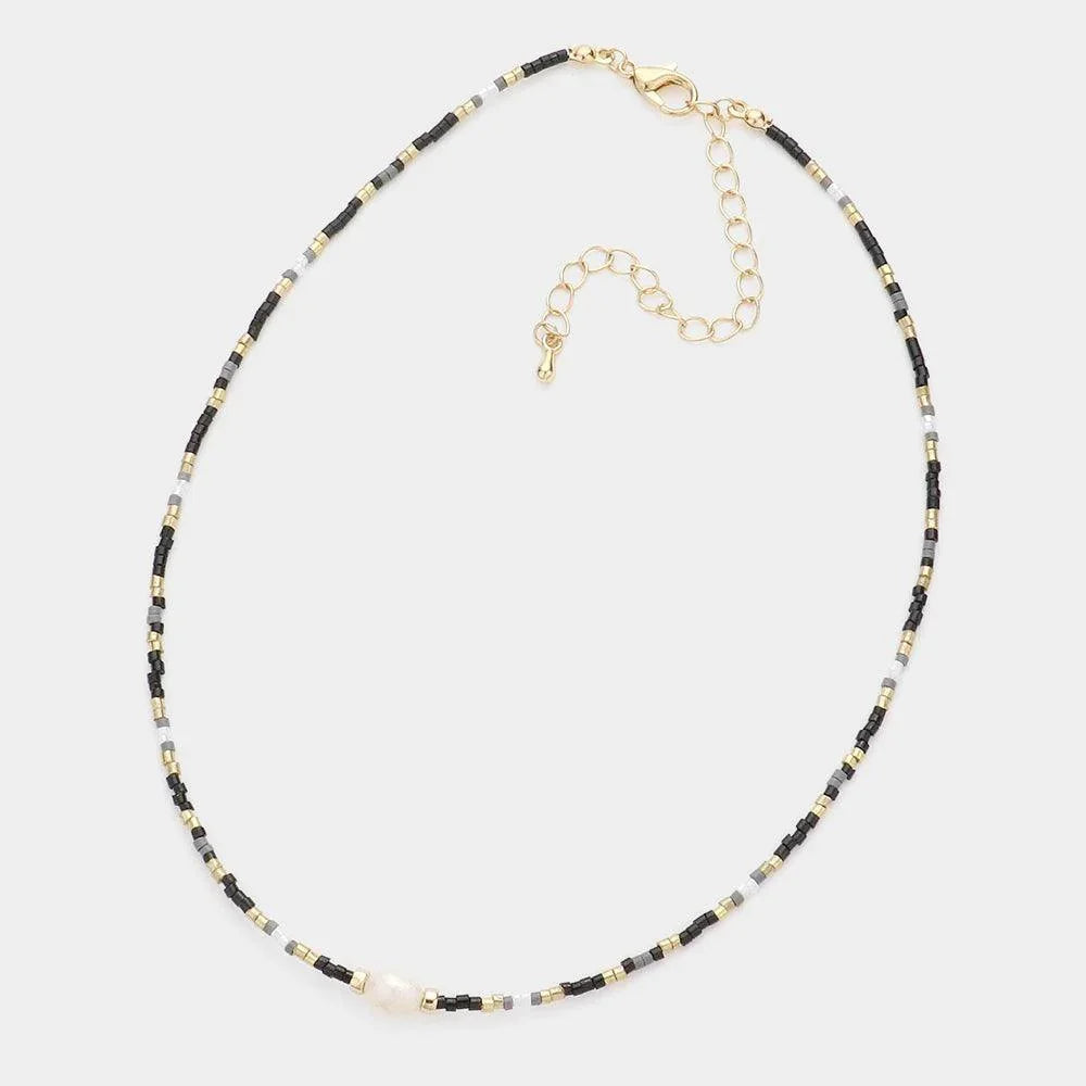Black Pearl Accented Beaded Choker Necklace - Jewelry Store by Erik Rayo