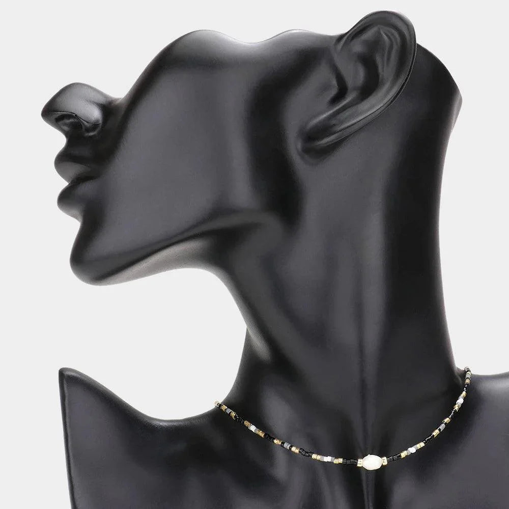 Black Pearl Accented Beaded Choker Necklace - Jewelry Store by Erik Rayo
