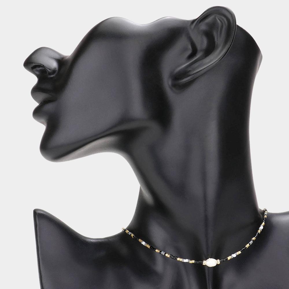 Black Pearl Accented Beaded Choker Necklace