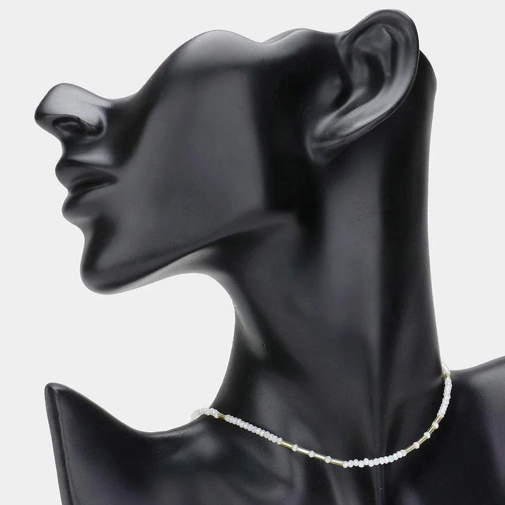 White Faceted Beaded Choker Necklace - Jewelry Store by Erik Rayo