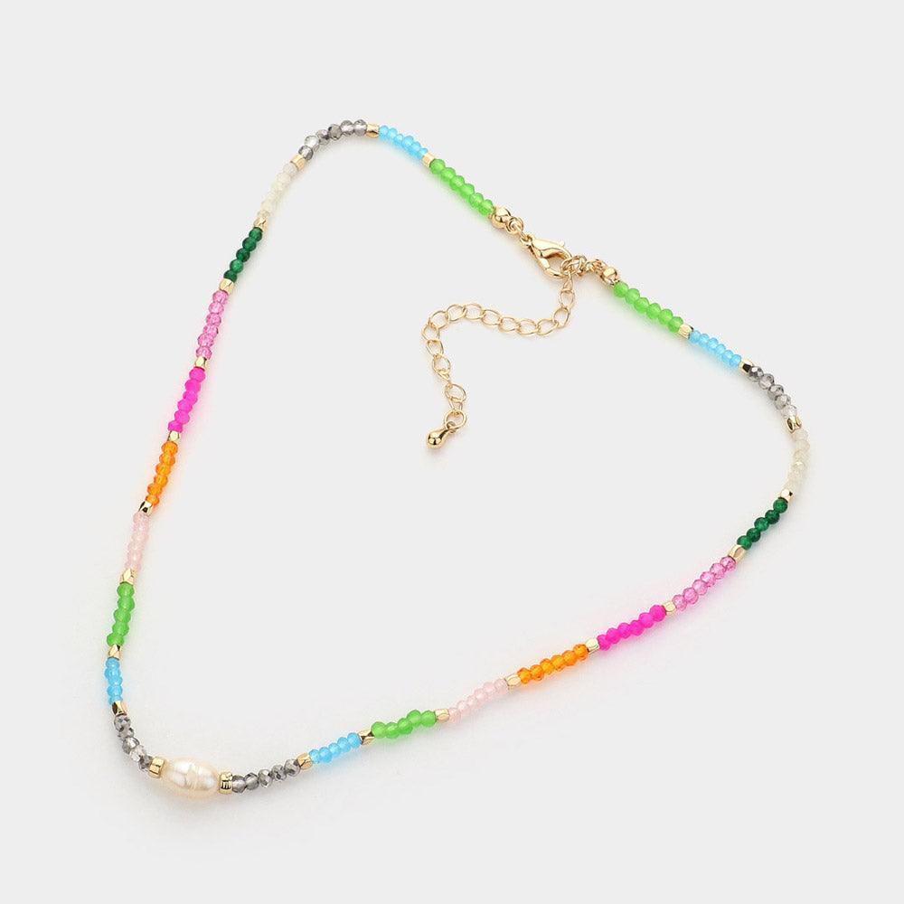 Gold Pearl Pointed Faceted Beaded Choker Necklace - Jewelry Store by Erik Rayo