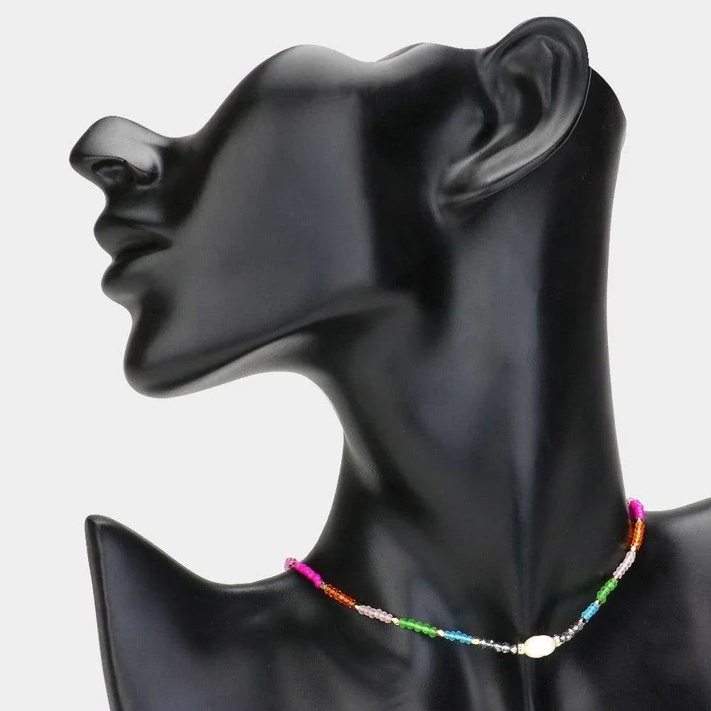 Gold Pearl Pointed Faceted Beaded Choker Necklace - Jewelry Store by Erik Rayo