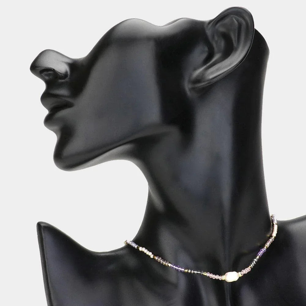 Gold Pearl Pointed Faceted Beaded Choker Necklace - Jewelry Store by Erik Rayo