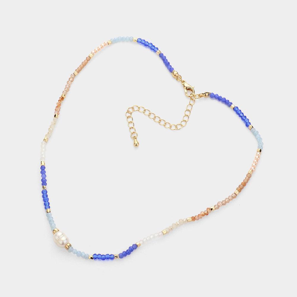 Blue Pearl Pointed Faceted Beaded Choker Necklace - Jewelry Store by Erik Rayo