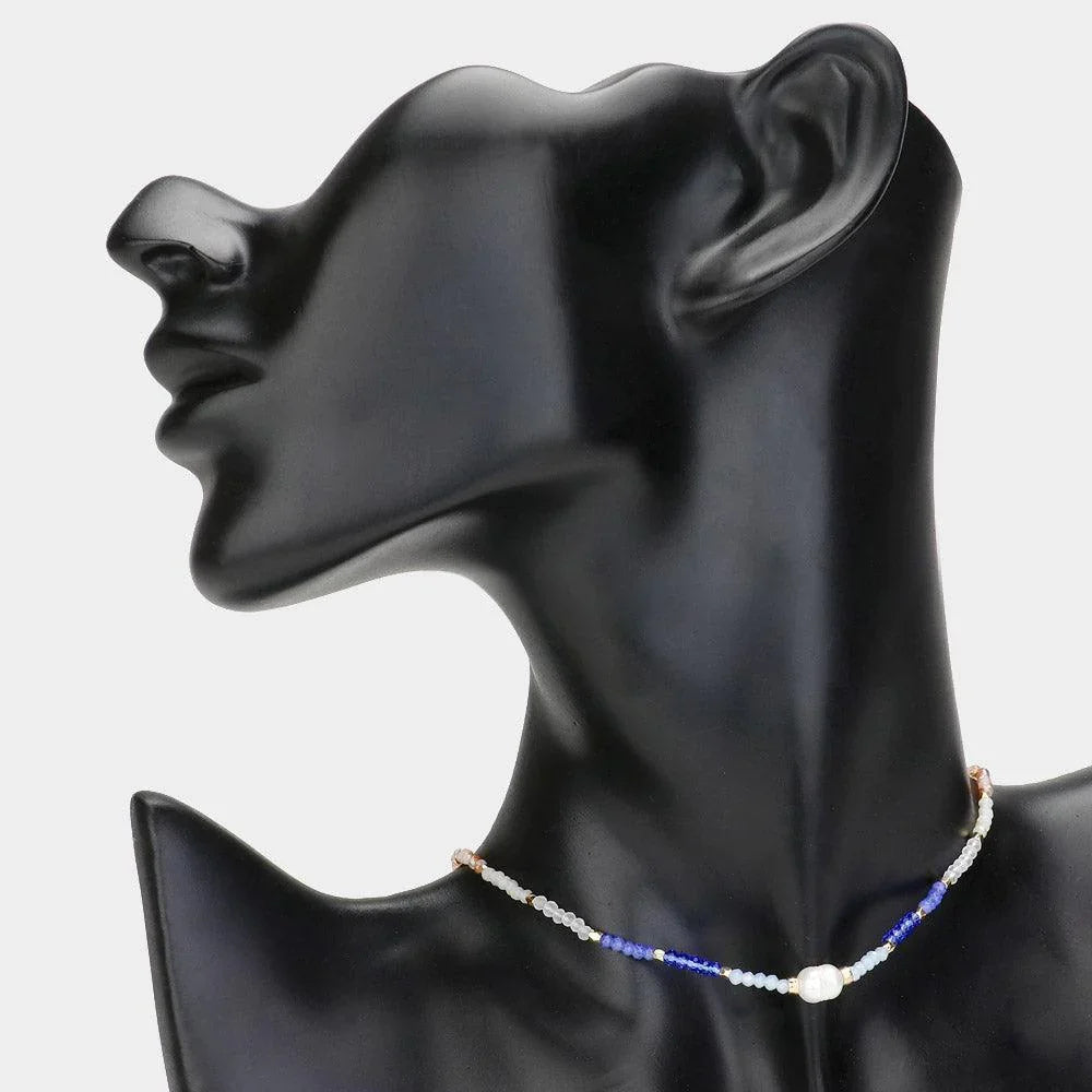 Blue Pearl Pointed Faceted Beaded Choker Necklace - Jewelry Store by Erik Rayo