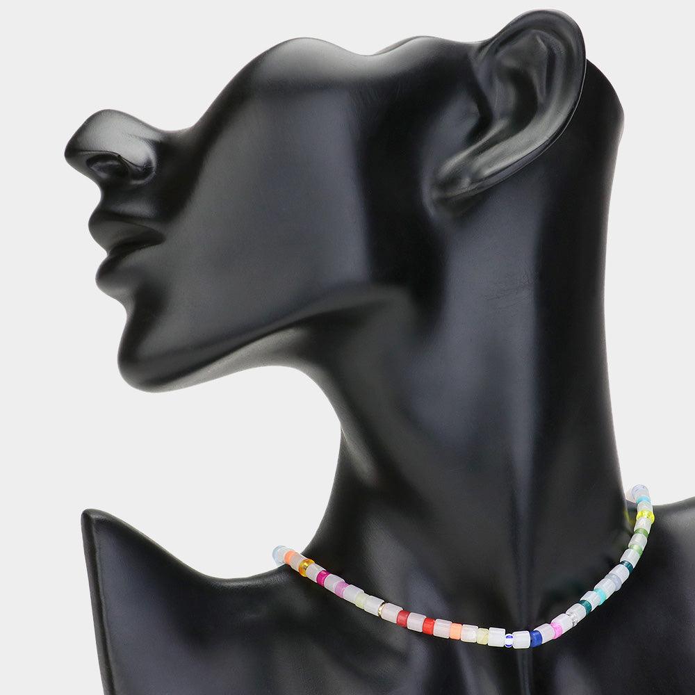 Gold Rainbow Beaded Choker Necklace