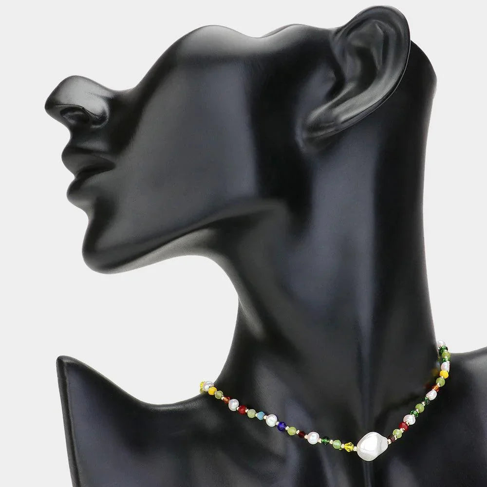 Gold Pearl Pointed Faceted Beaded Choker Necklace - Jewelry Store by Erik Rayo