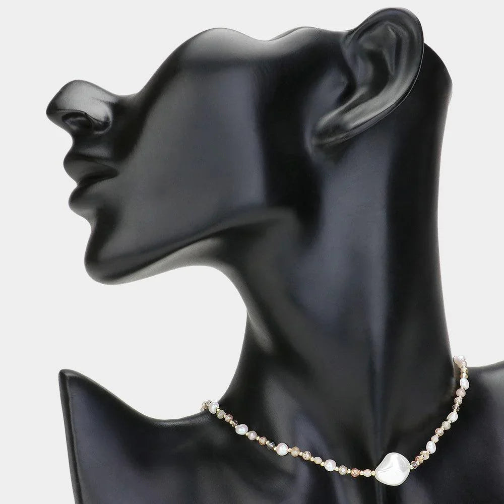 Gold Pearl Pointed Faceted Beaded Choker Necklace - Jewelry Store by Erik Rayo