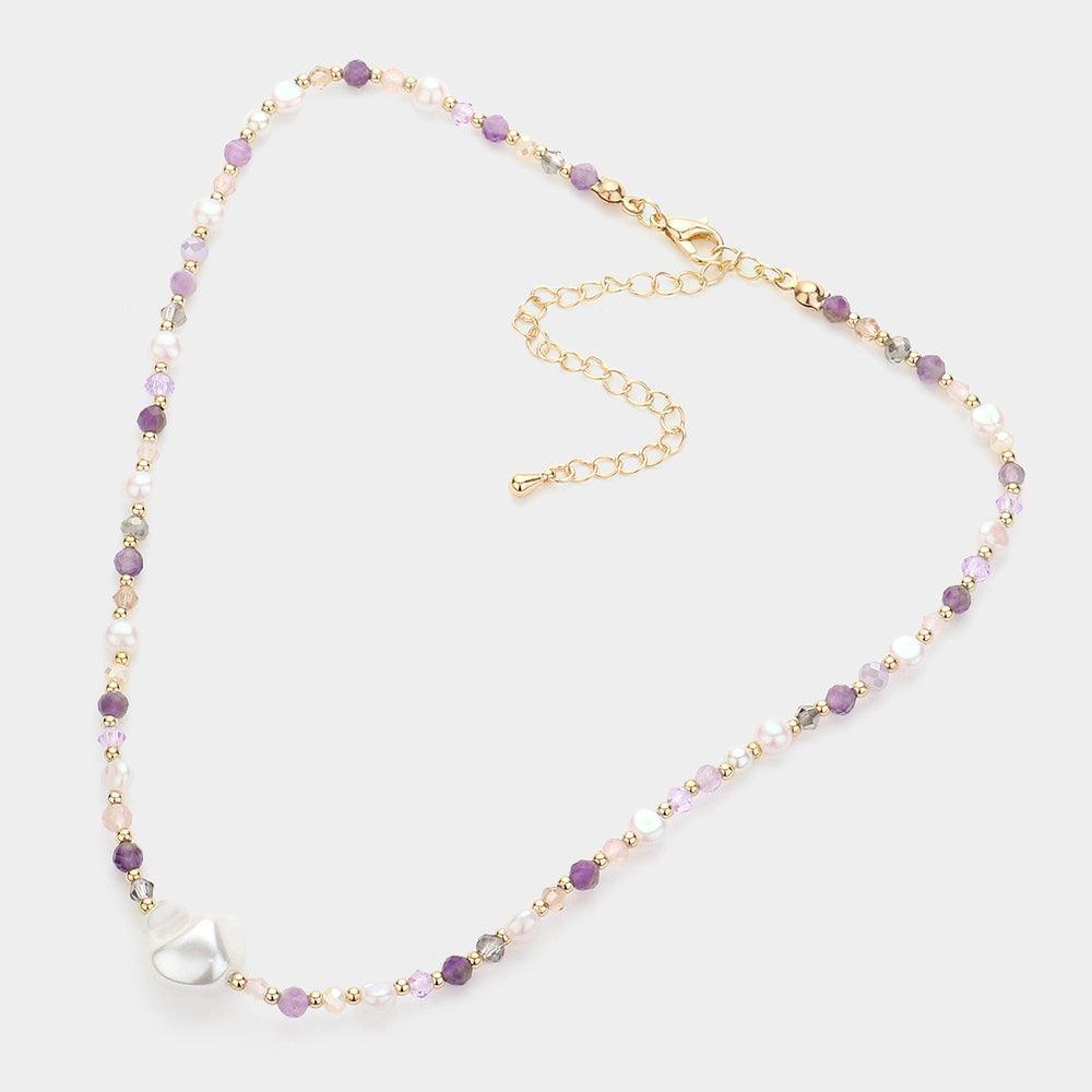 Gold Pearl Pointed Faceted Beaded Choker Necklace - Jewelry Store by Erik Rayo