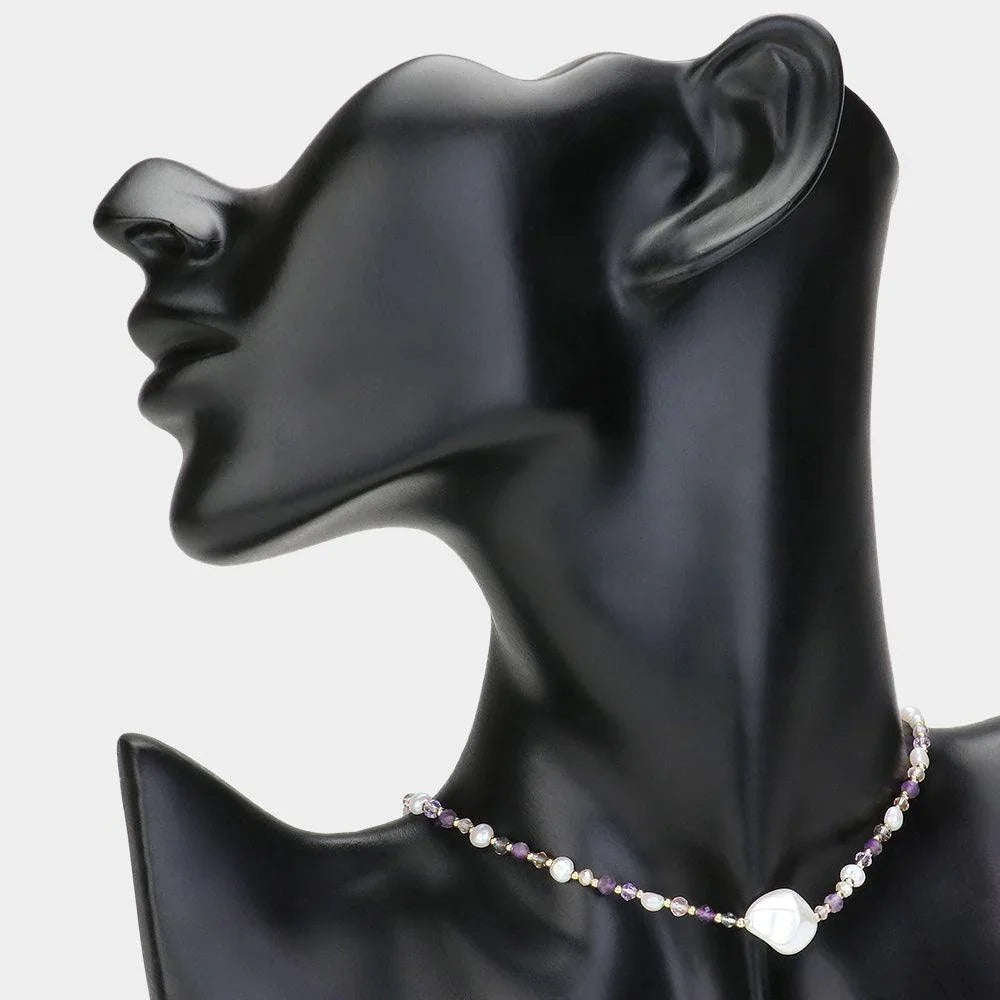 Gold Pearl Pointed Faceted Beaded Choker Necklace - Jewelry Store by Erik Rayo