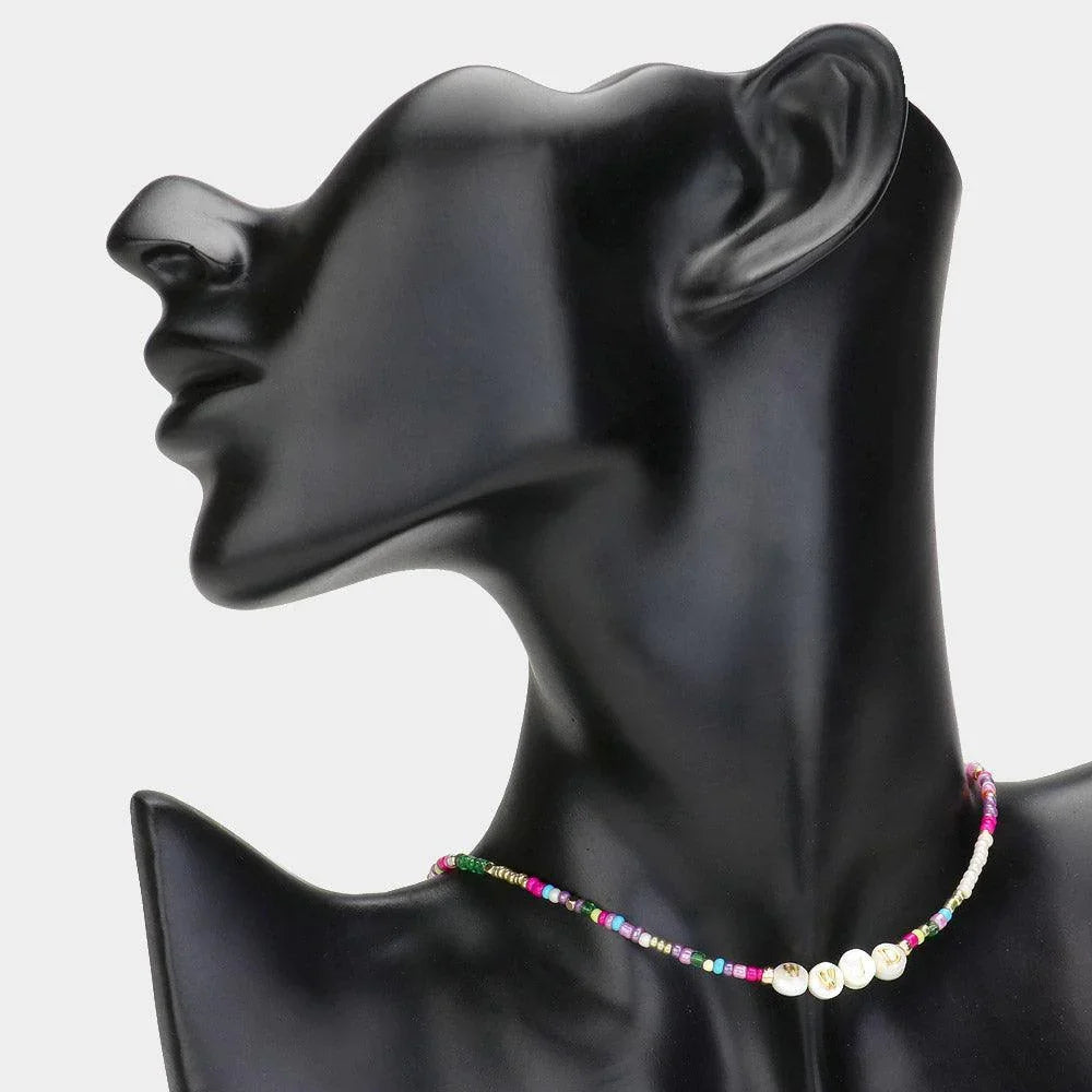 Gold WWJD Message Pointed Beaded Choker Necklace - Jewelry Store by Erik Rayo