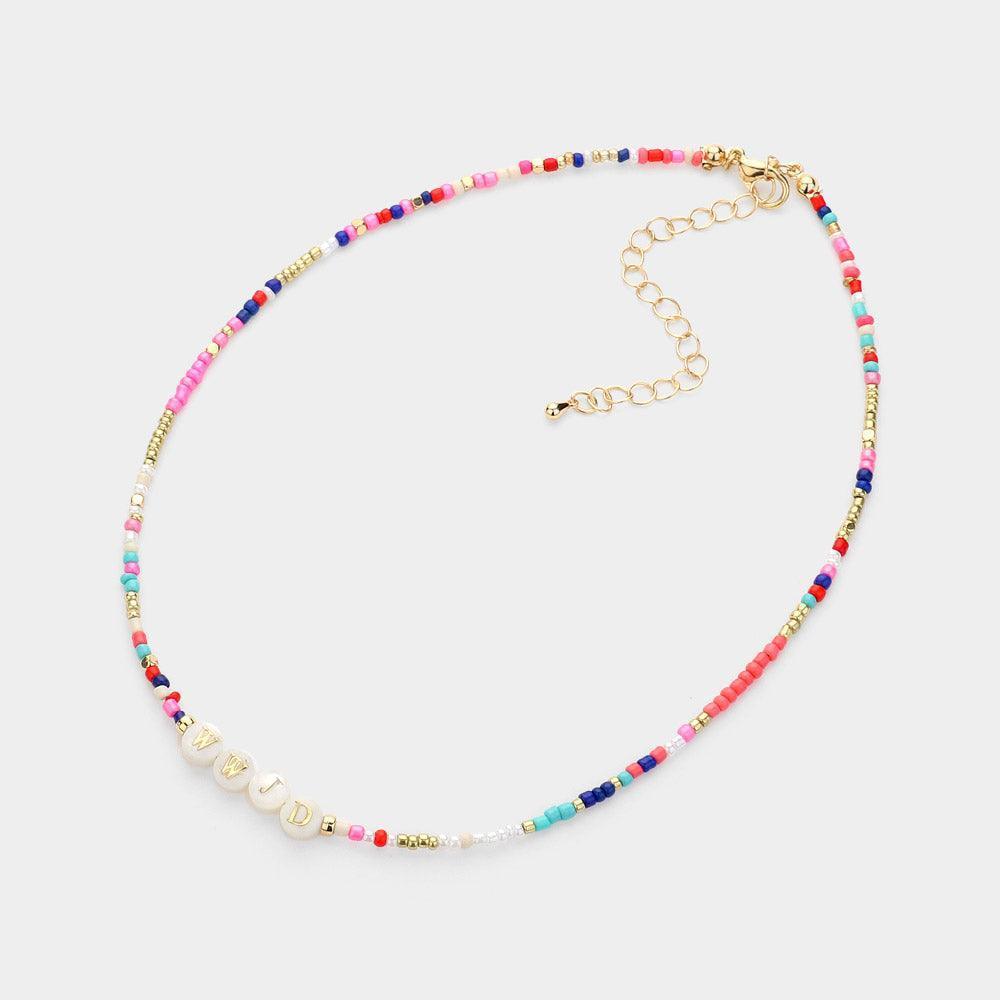 Gold WWJD Message Pointed Beaded Choker Necklace - Jewelry Store by Erik Rayo