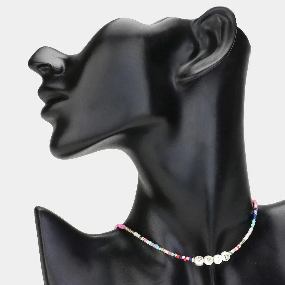 Gold WWJD Message Pointed Beaded Choker Necklace - Jewelry Store by Erik Rayo