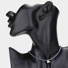 Load image into Gallery viewer, Blue CZ Brass Metal Elephant Pendant Faceted Beaded Choker Necklace
