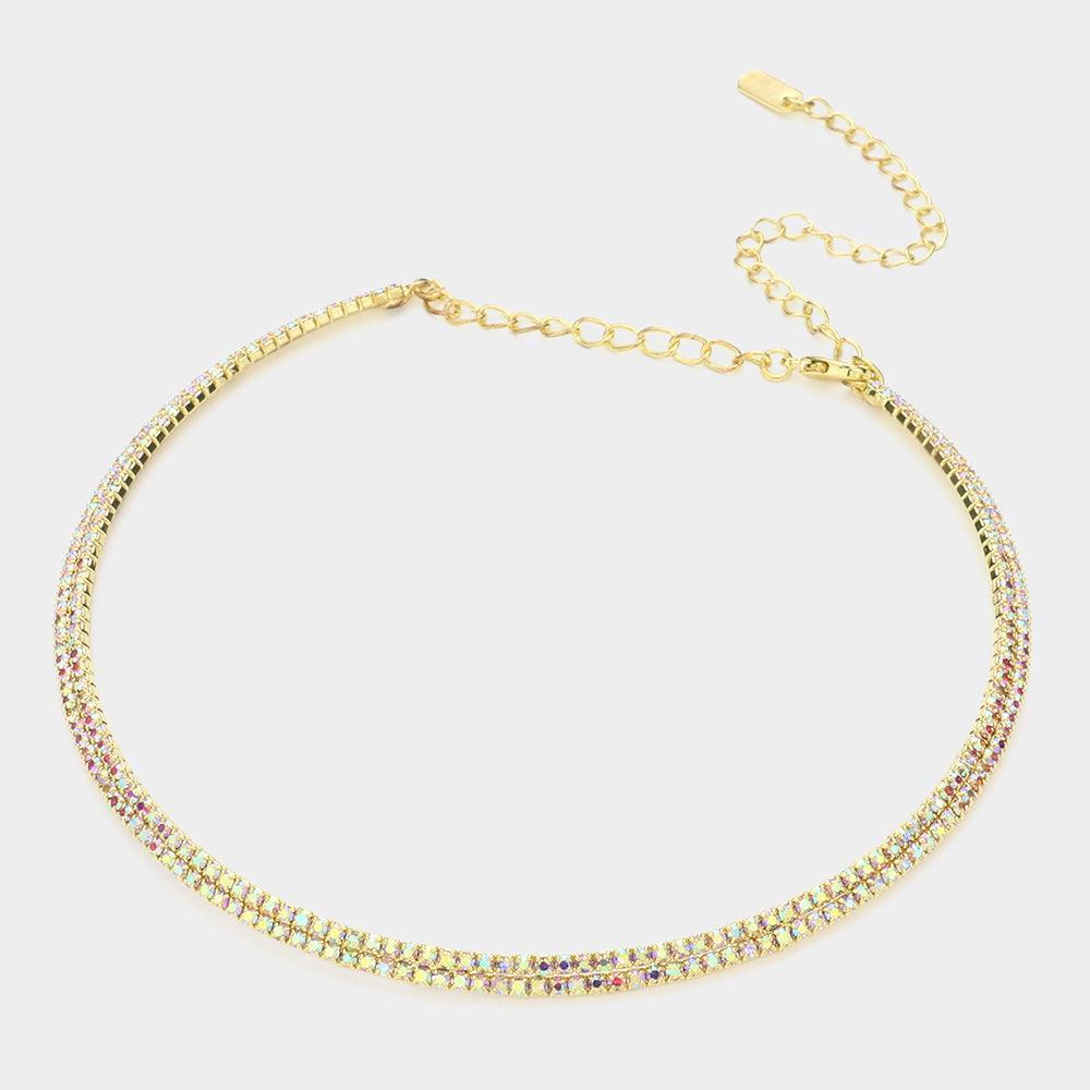 Gold 2 Rows Choker Necklace Rhinestone Paved - Jewelry Store by Erik Rayo