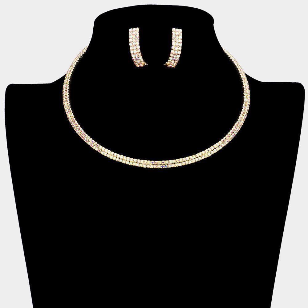 Gold 2 Rows Choker Necklace Rhinestone Paved - Jewelry Store by Erik Rayo