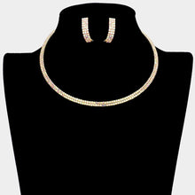 Load image into Gallery viewer, Gold 2 Rows Choker Necklace Rhinestone Paved
