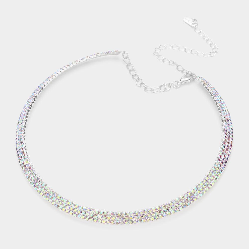 Silver 3 Rows Choker Necklace Rhinestone Paved - Jewelry Store by Erik Rayo