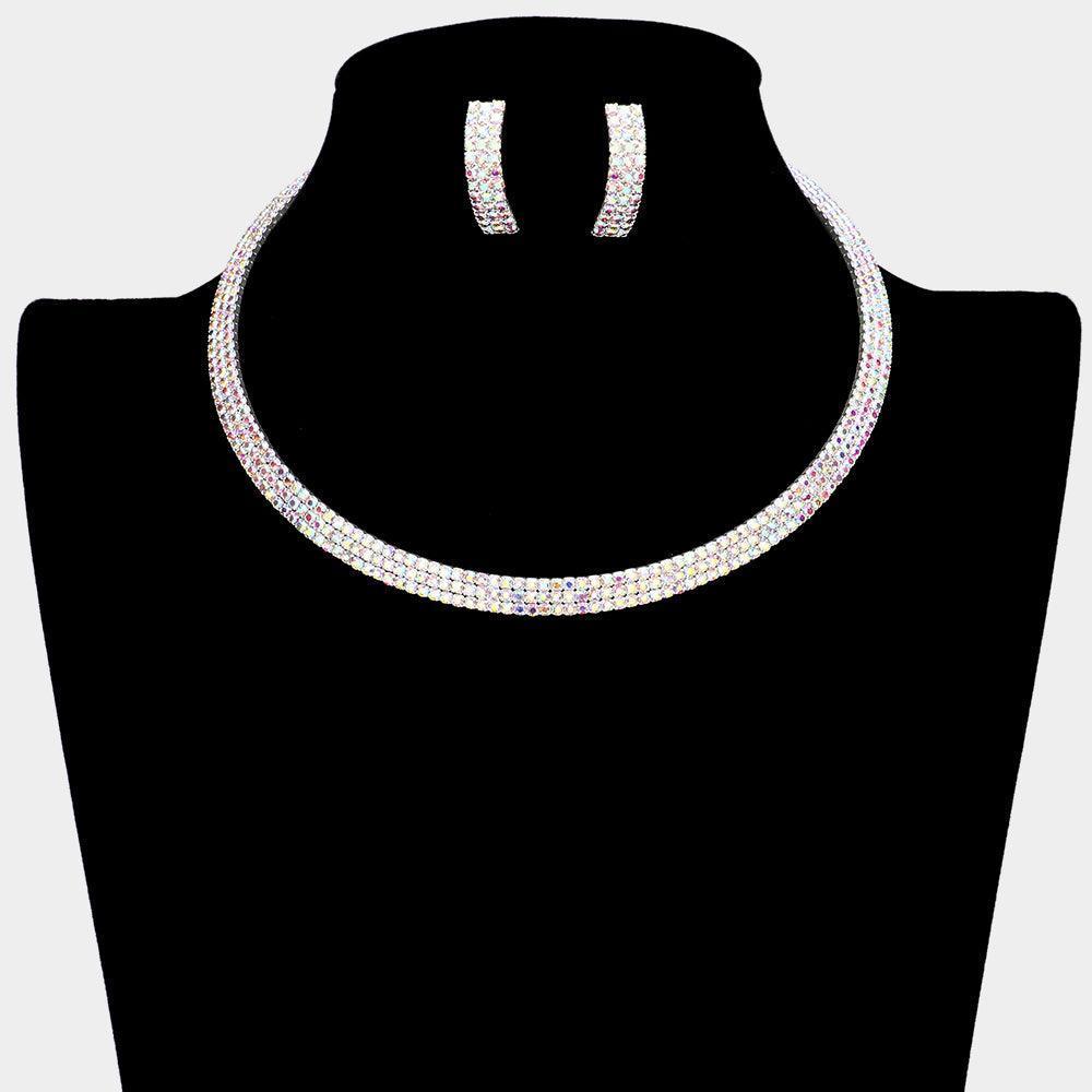 Silver 3 Rows Choker Necklace Rhinestone Paved - Jewelry Store by Erik Rayo