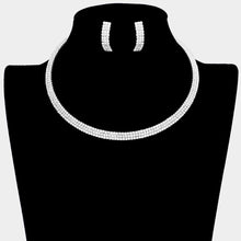 Load image into Gallery viewer, Silver 3 Rows Choker Necklace Rhinestone Paved
