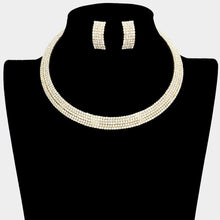 Load image into Gallery viewer, Gold 5 Rows Choker Necklace Rhinestone Paved
