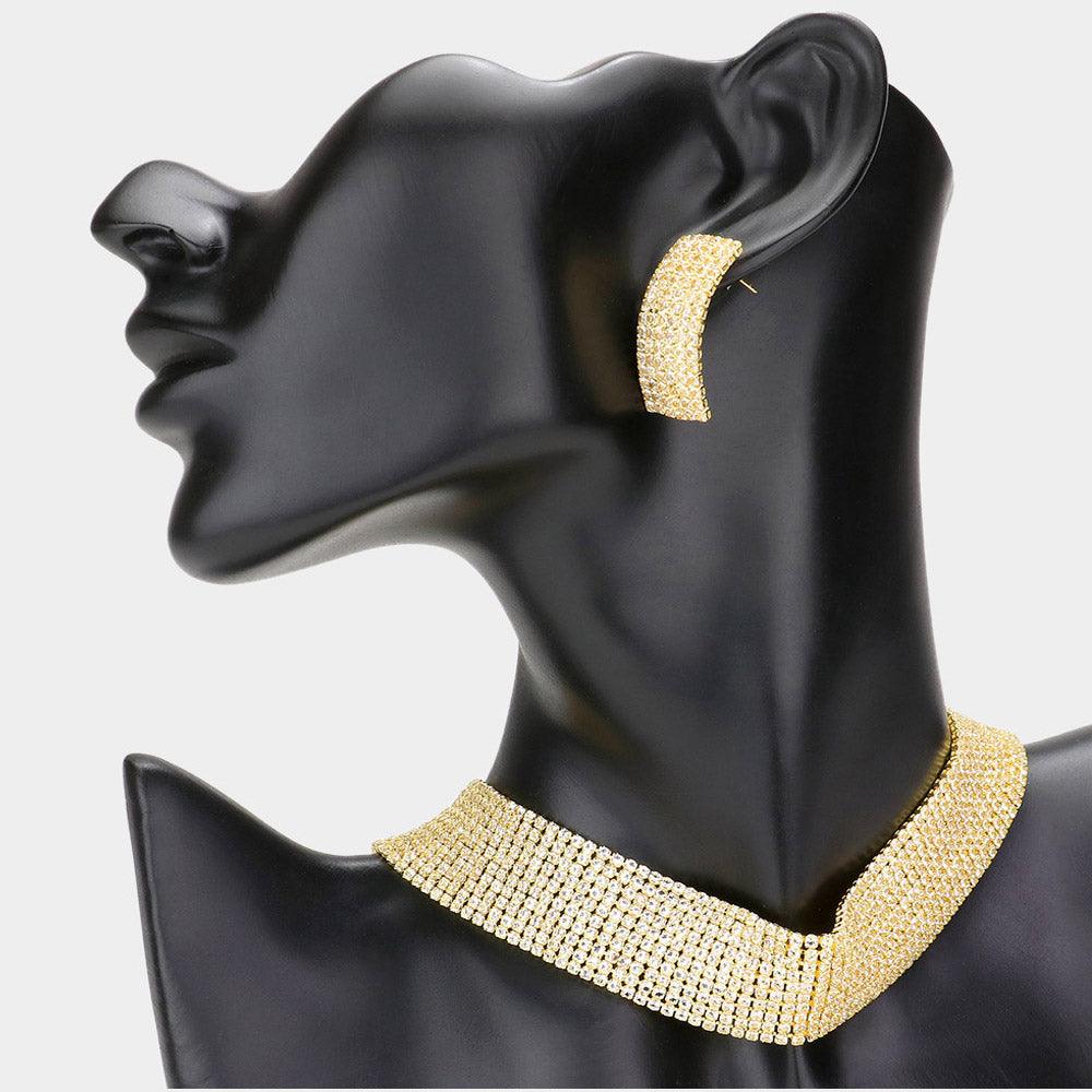 Gold Crystal Rhinestone Choker Necklace