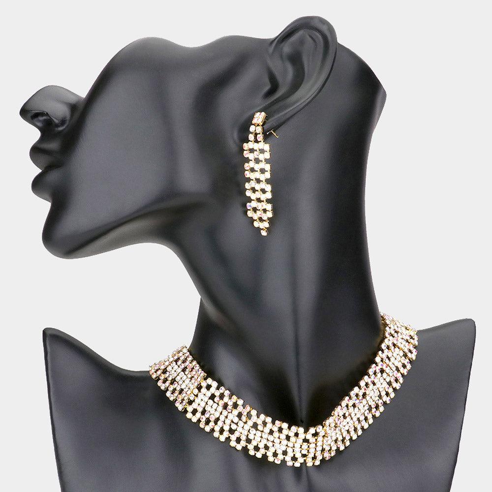 Gold Pave Crystal Rhinestone Choker Necklace