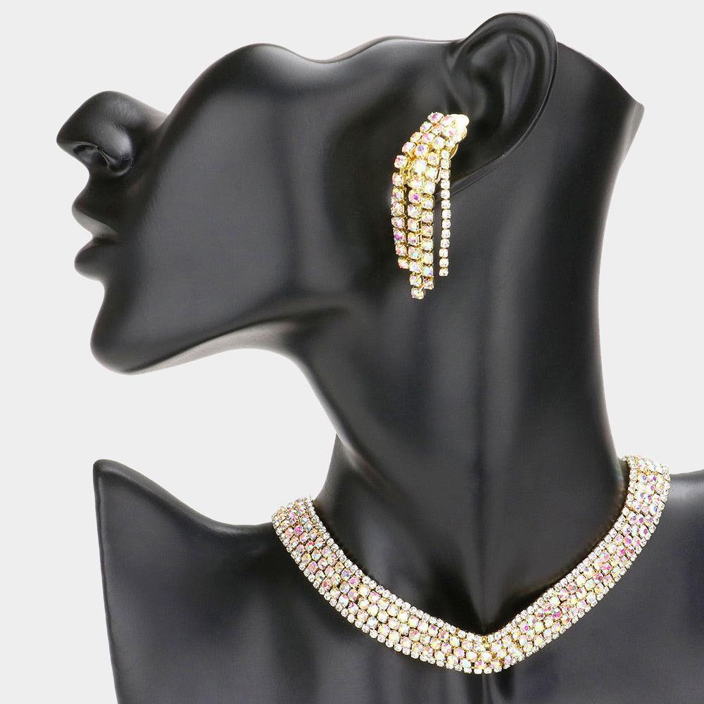 Gold Bubble Crystal Choker Necklace & Clip Earring Set - Jewelry Store by Erik Rayo