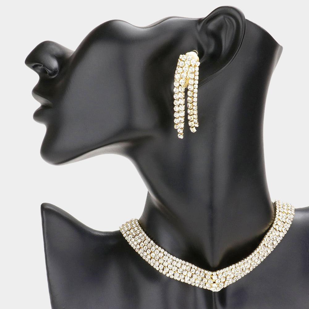 Gold Bubble Crystal Choker Necklace & Clip Earring Set - Jewelry Store by Erik Rayo