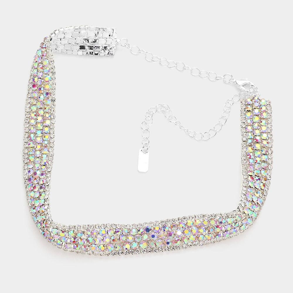 Silver Bubble Crystal Choker Necklace & Clip Earring Set - Jewelry Store by Erik Rayo