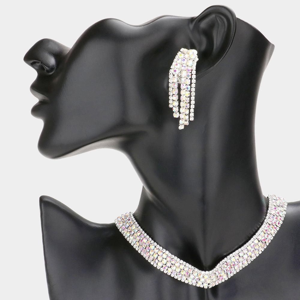 Silver Bubble Crystal Choker Necklace & Clip Earring Set - Jewelry Store by Erik Rayo