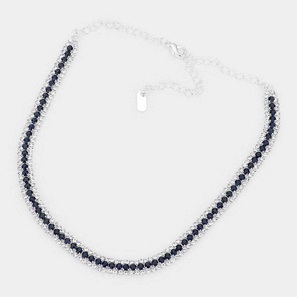 Blue 3 Rows Choker Necklace Rhinestone Paved - Jewelry Store by Erik Rayo